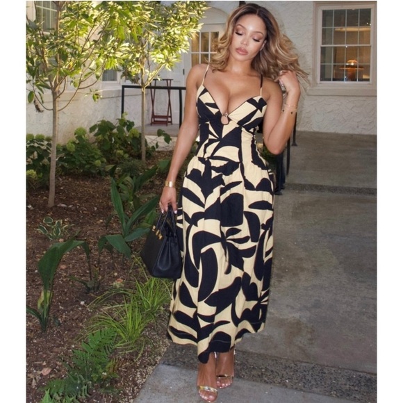 Mon Renn Surreal Midi Dress Tropico Print Red Medium Drop Waist Cotton Vacation - Picture 13 of 16